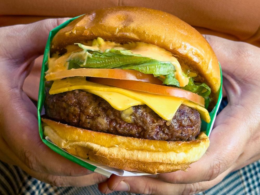 Hambúrguer clássico com carne, queijo, alface e tomate, exemplo prático para mostrar do que é feito hambúrguer.